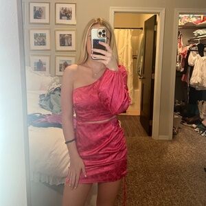 runaway the label pink one shoulder dress